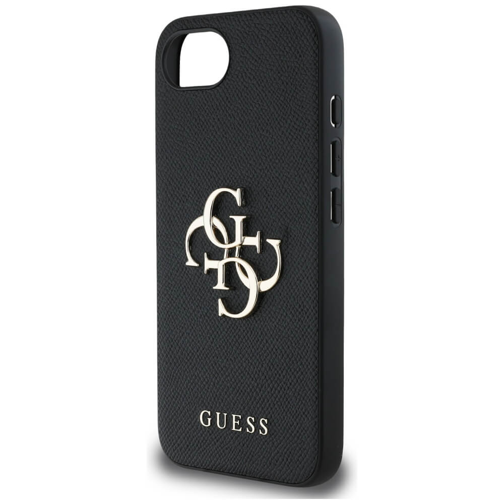 Guess iPhone 16e - Grained Big 4G Logo Small Classic Logo - Σκληρή Θήκη με Επένδυση από Οικολογικό Δέρμα - Black - GUHCPSE4PGT4MBK