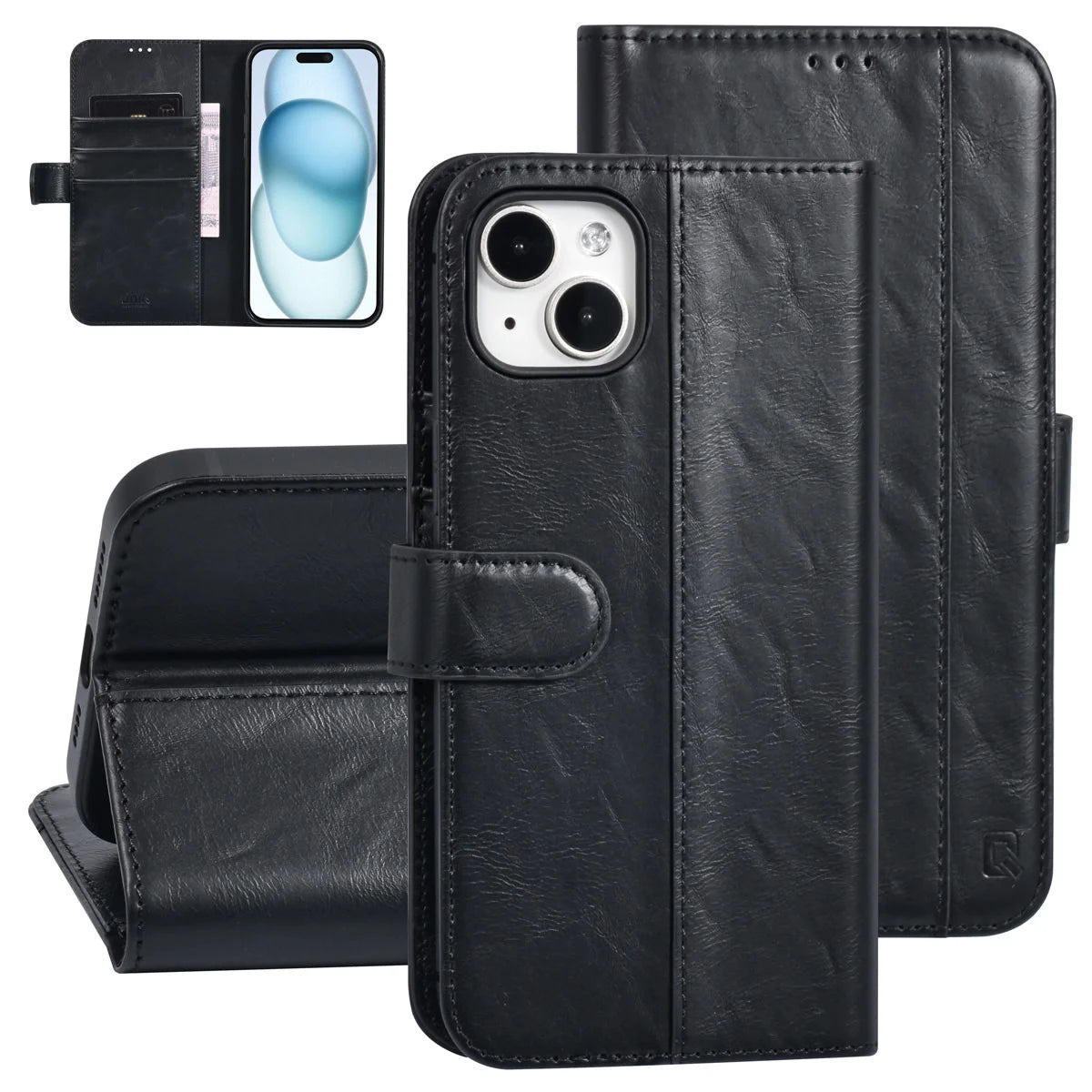 Tuniq iPhone 15 Plus / 14 Plus - Θήκη Πορτοφόλι από Δερματίνη με Stand - Μαύρο