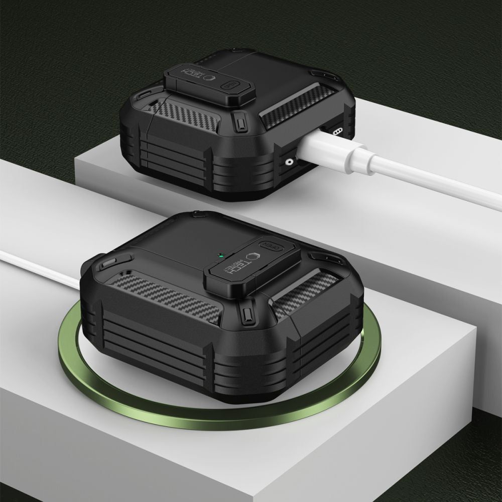 Tech-Protect AirPods 4 - Θήκη από Σκληρό Πλαστικό και Σιλικόνη - Carbonox - Black