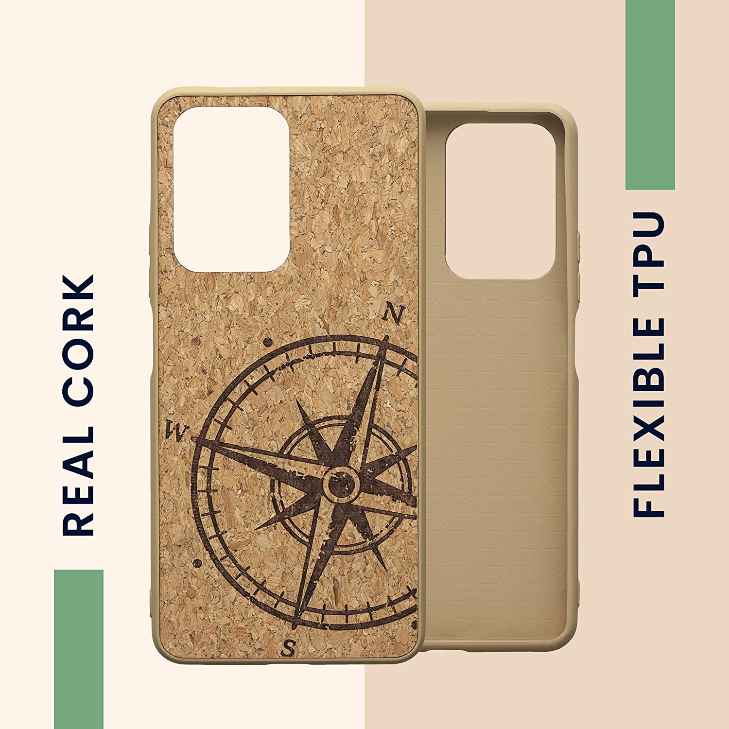 KW Xiaomi 11T / 11T Pro Σκληρή Θήκη από Φελλό με Πλαίσιο Σιλικόνης - Design Navigational Compass - Dark Brown / Light Brown - 57926.02