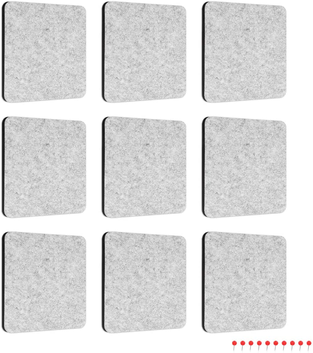 Navaris Square Felt Memo Boards - Σετ με 9 Πίνακες Ανακοινώσεων και Πινέζες - Light Grey - 46231.02.25