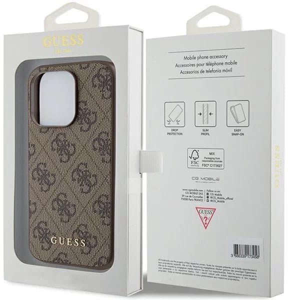 Guess iPhone 15 Pro - 4G Metal Gold Logo Σκληρή Θήκη με Επένδυση Συνθετικού Δέρματος - Brown - GUHCP15LG4GFBR
