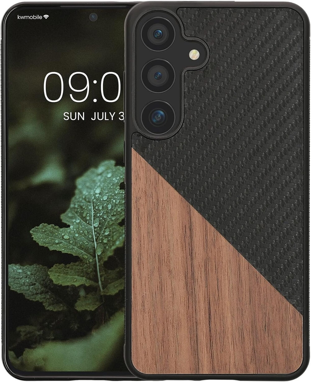 KW Samsung Galaxy S25 Plus Θήκη από Φυσικό Ξύλο και Carbon - Dark Brown / Black