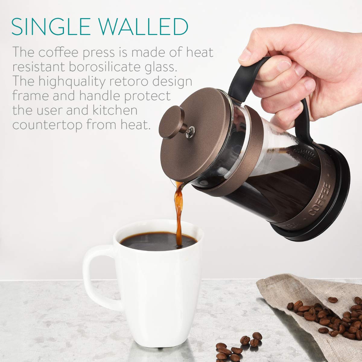 Navaris French Press Coffee Maker Γαλλική Καφετιέρα - Brown - 46547.01.01