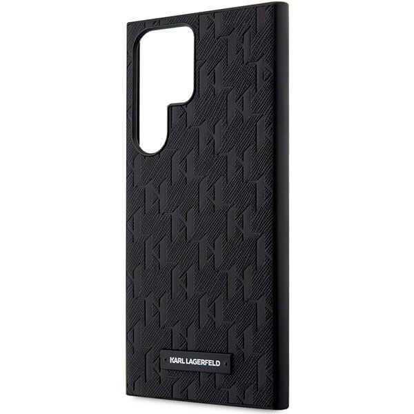 Karl Lagerfeld Samsung Galaxy S23 Ultra - Saffiano Mono Metal Logo Σκληρή Θήκη με Επένδυση Συνθετικού Δέρματος και Πλαίσιο Σιλικόνης - Black - KLHCS23LSAKLHPK