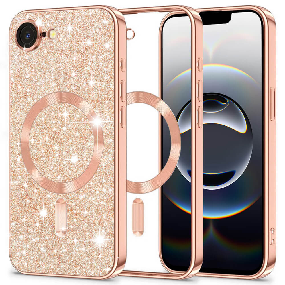 Techsuit iPhone 16e - Luxury Glitter MagSafe - Θήκη Σιλικόνης - Rose Gold