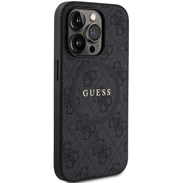 Guess iPhone 15 Pro Max - 4G Collection Leather Metal Logo MagSafe Θήκη με Επένδυση Συνθετικού Δέρματος και MagSafe - Black - GUHMP15XG4GFRK