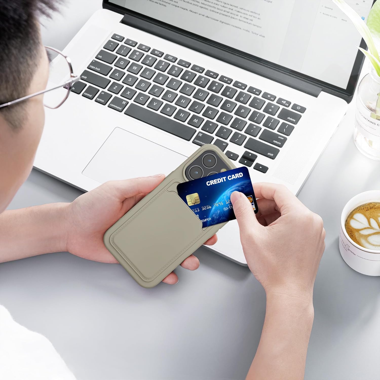 KW iPhone 15 Pro Θήκη Σιλικόνης TPU με Υποδοχή για Κάρτα - Matte Light Grey