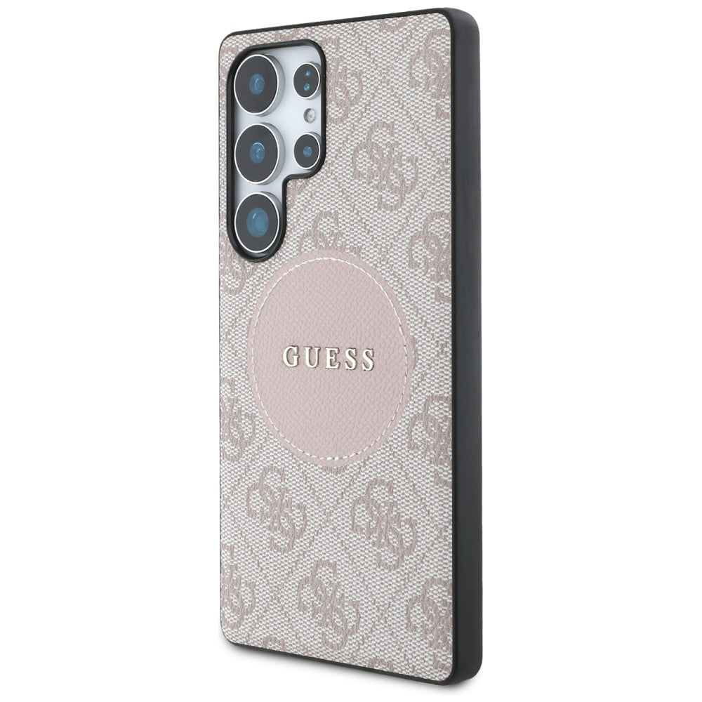 Guess Samsung Galaxy S25 Ultra - 4G Round Patch Classic Logo - Θήκη με Επένδυση Συνθετικού Δέρματος και MagSafe - Pink - GUHMS25LP4PGRSGP