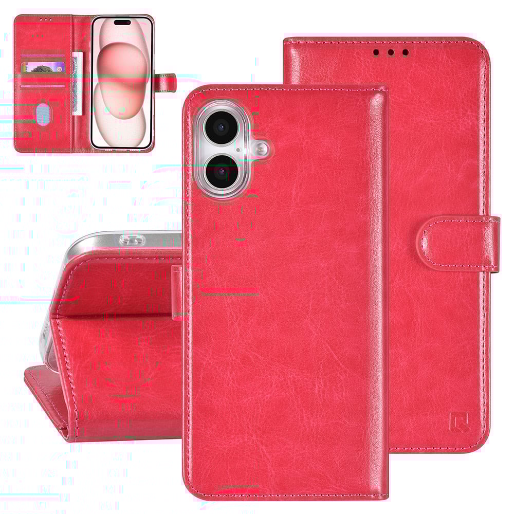 Tuniq iPhone 16 Plus - Θήκη Πορτοφόλι Stand από Δερματίνη - Hot Pink