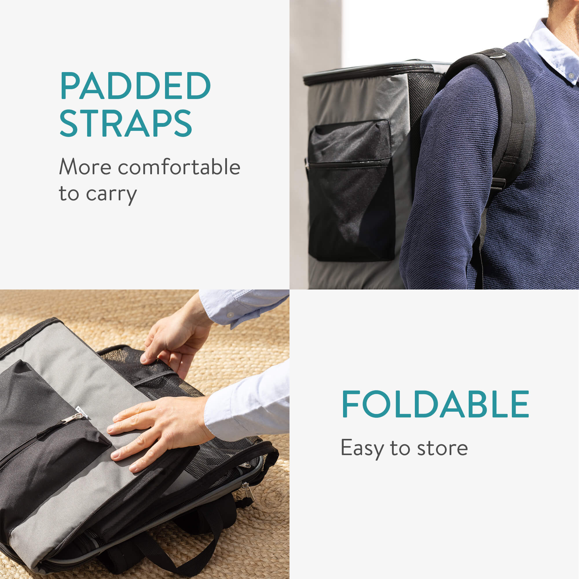 Navaris Dog Carrier Backpack - Αναδιπλούμενο Σακίδιο Μεταφοράς για Κατοικίδια Ζώα - 41 x 34,5 x 43 cm - Grey - 47550.19