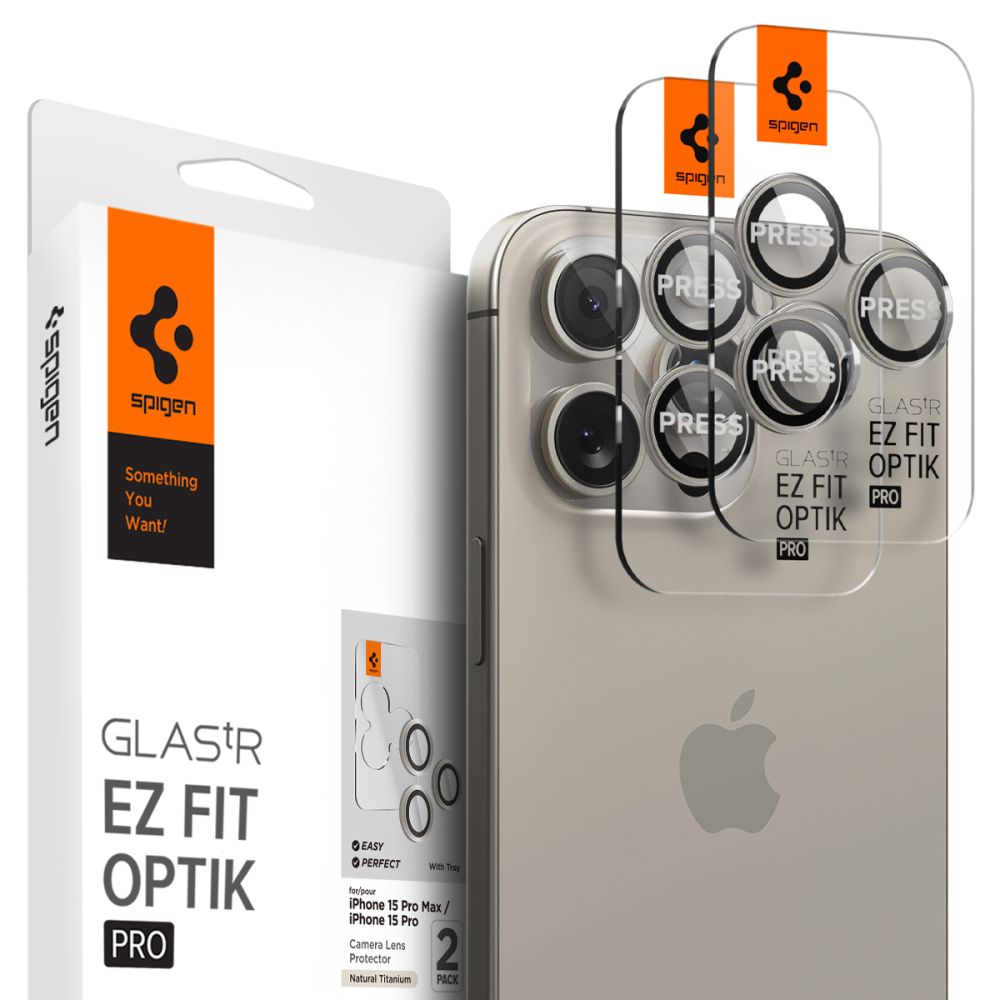 Spigen iPhone 14 Pro / 14 Pro Max / 15 Pro / 15 Pro Max / 16 Pro / 16 Pro Max Optik.TR EZ Fit Αντιχαρακτικό Γυαλί για την Κάμερα - 2 Τεμάχια - Natural Titanium