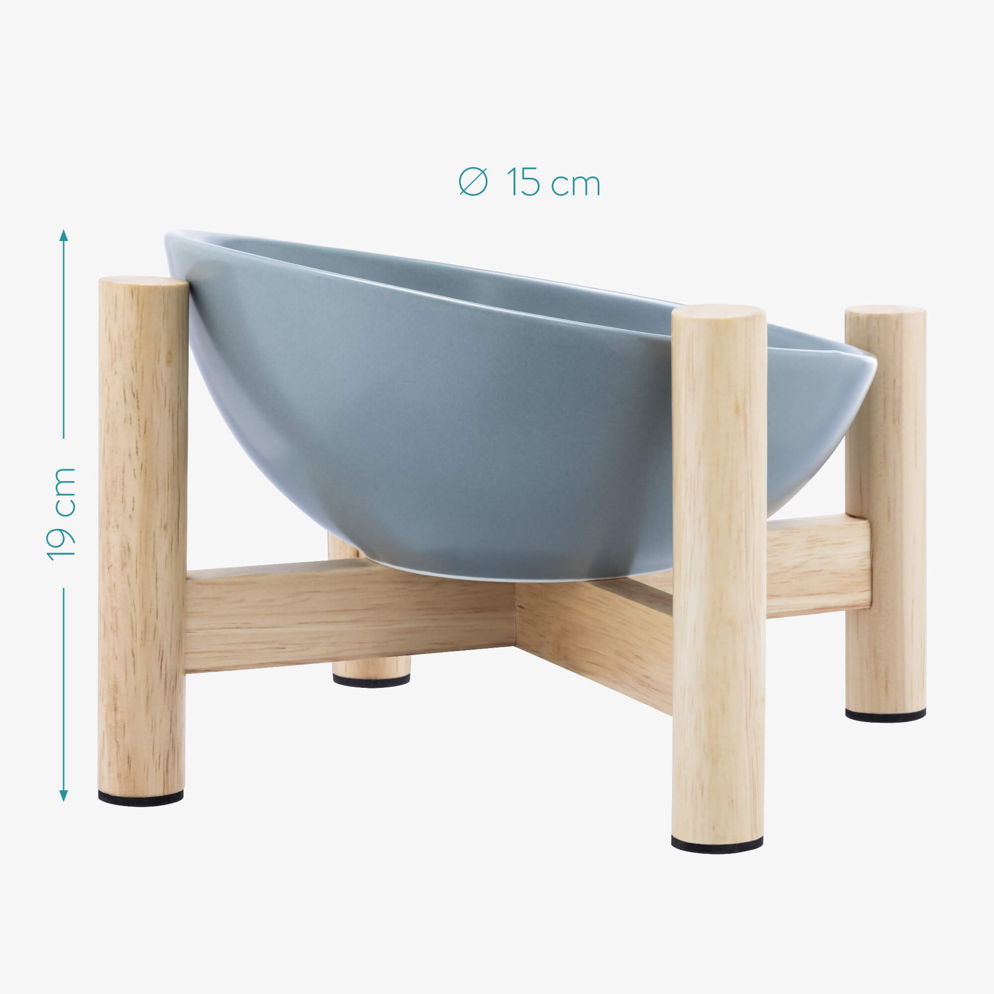 Navaris Σετ με 2 Μπολ Φαγητού και Νερού 300ml με Ξύλινη Βάση για Κατοικίδια - Blue / Light Brown - 56079.04