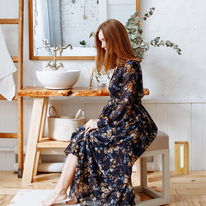 Relaxdays Επιδαπέδια Χαρτοθήκη από Μπαμπού - Natural - 4052025321185