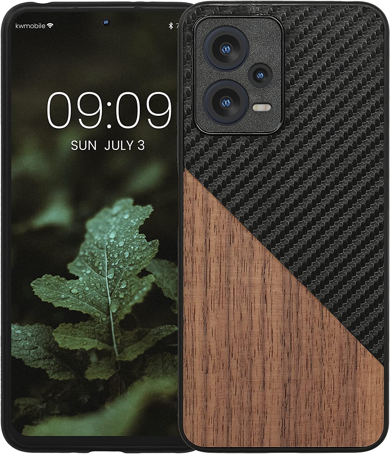 KW Xiaomi Redmi Note 12 5G / Xiaomi Poco X5 5G Θήκη από Φυσικό Ξύλο και Carbon - Black / Dark Brown - 61168.01