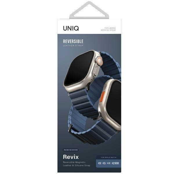 Uniq Λουράκι Apple Watch 2 / 3 / 4 / 5 / 6 / 7 / 8 / 9 / SE / ULTRA / Ultra 2 - 42 / 44 / 45 / 49 mm Revix Premium Μαγνητικό Σιλικόνης Διπλής Όψης - Blue
