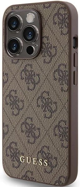 Guess iPhone 15 Pro - 4G Metal Gold Logo Σκληρή Θήκη με Επένδυση Συνθετικού Δέρματος - Brown - GUHCP15LG4GFBR
