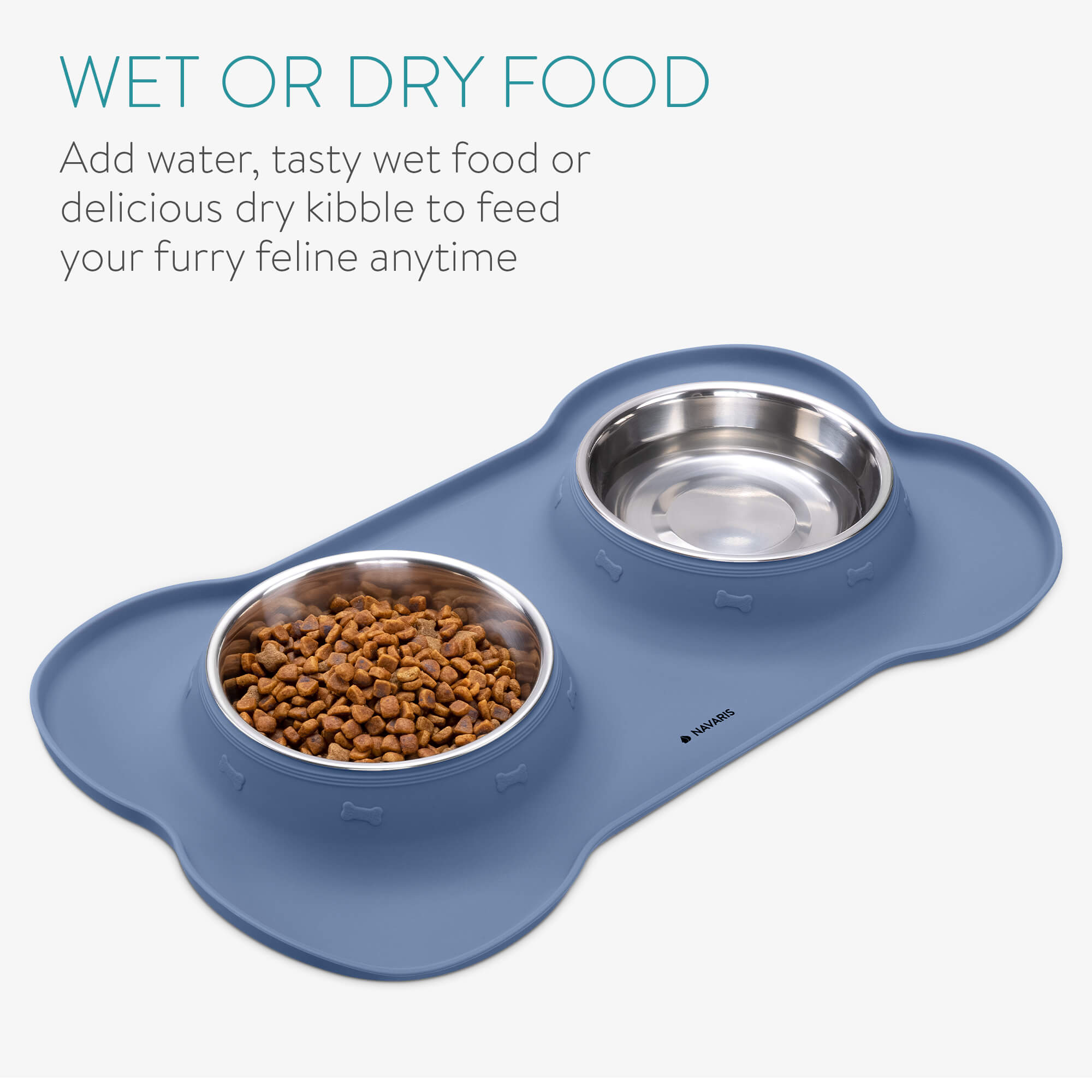 Navaris 2 Μπολ Φαγητού από Ανοξείδωτο Ατσάλι με Βάση Σιλικόνης - 400 ml - Blueberry Blue - 55096.186