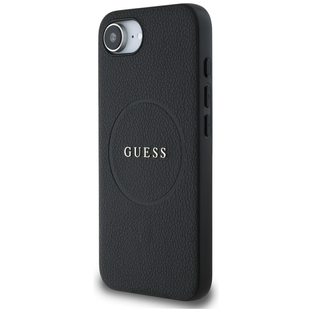 Guess iPhone 16e - Grained Ring MagSafe - Σκληρή Θήκη από Οικολογικό Δέρμα - Black - GUHMPSE4PGHSMMK