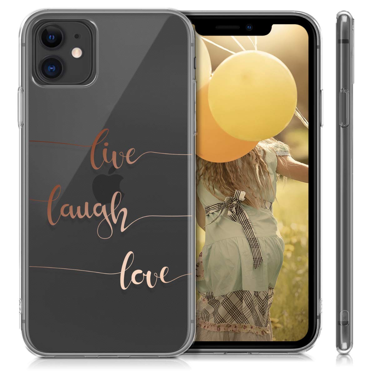 KW iPhone 11 Θήκη Σιλικόνης TPU Design Live / Laugh / Love - Διάφανη / Rose Gold - 49785.18