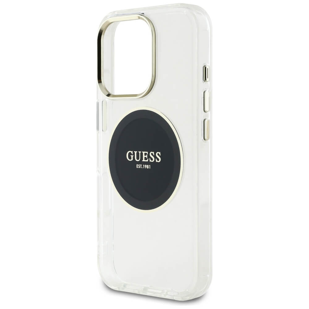 Guess iPhone 16 Pro IML Metal Colored Circle Classic Logo MagSafe Σκληρή Θήκη με Πλαίσιο Σιλικόνης και MagSafe - Black - GUHMP16LHTDRCEDK