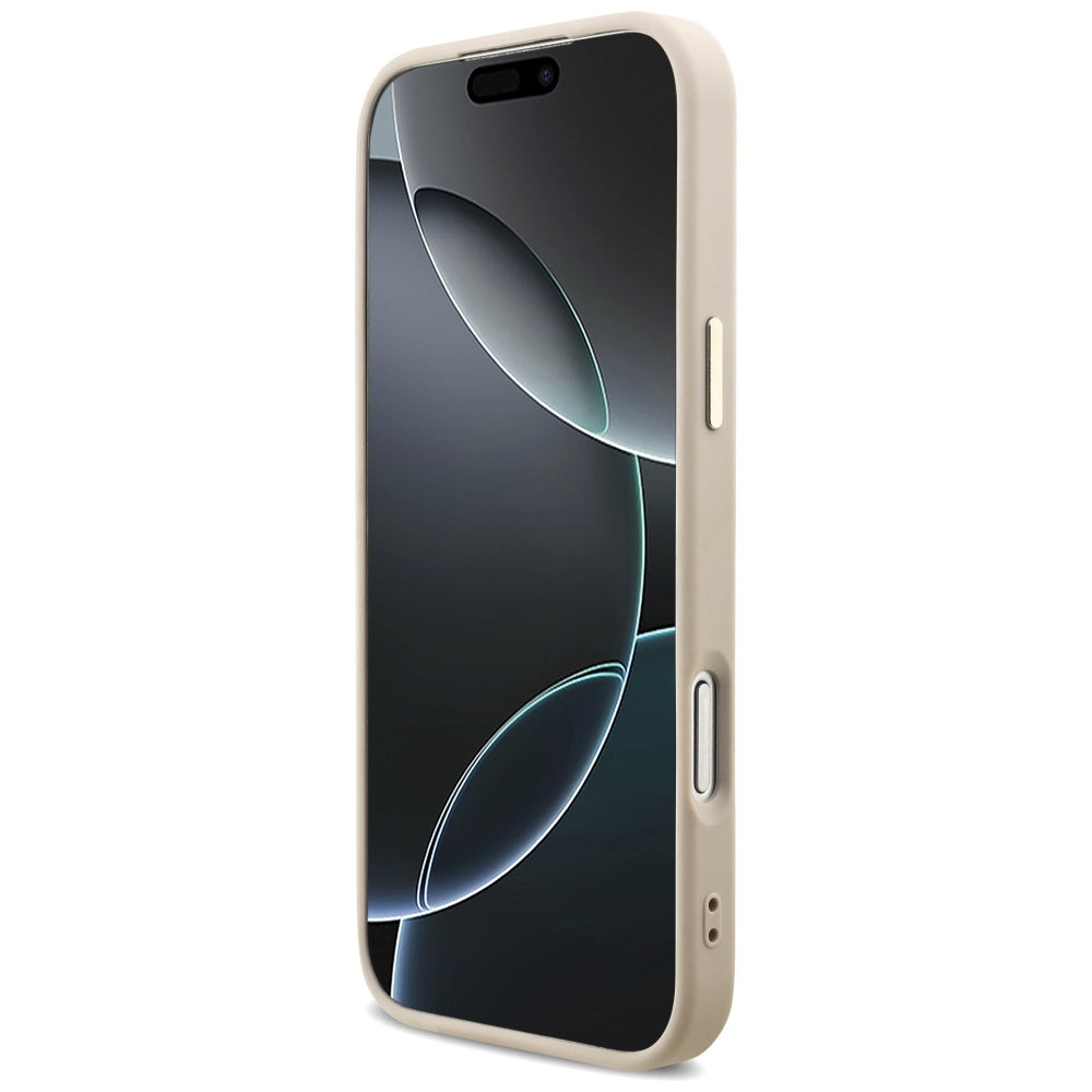 Guess iPhone 17 Pro Max - 4G Triangle Strass Logo MagSafe - Σκληρή Θήκη με Επένδυση Συνθετικού Δέρματος - Pink / Gold - GUHMP17XP4GTDGMP