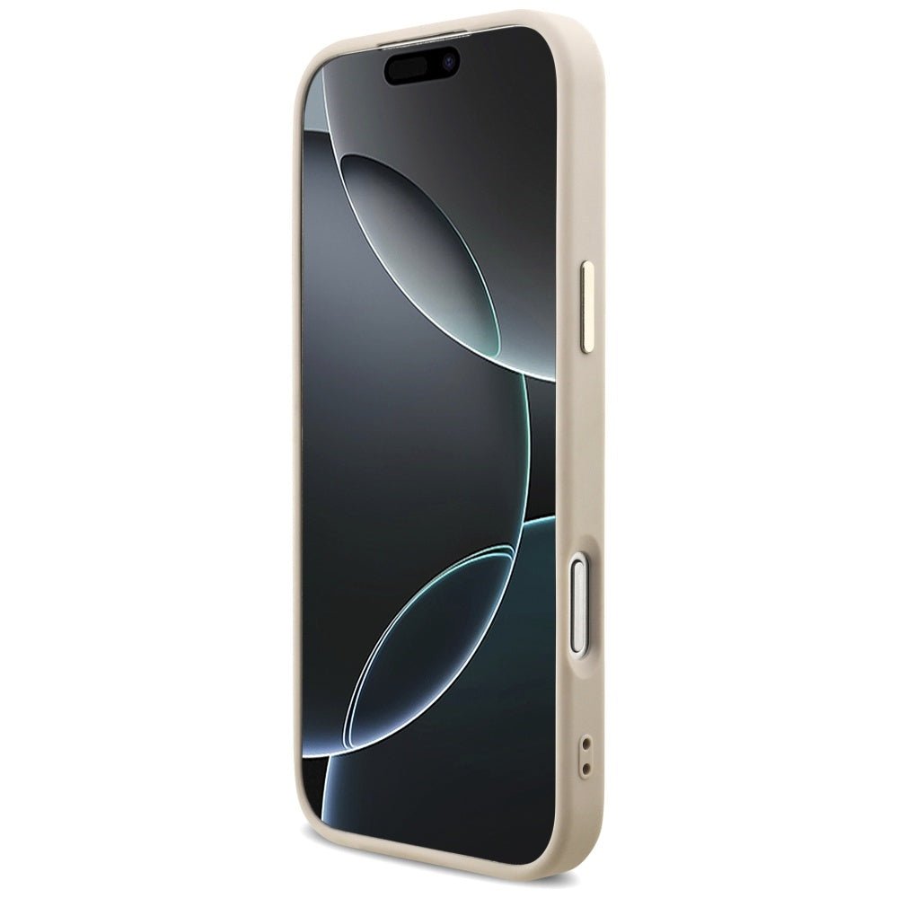 Guess iPhone 17 Pro Max - 4G Triangle Strass Logo MagSafe - Σκληρή Θήκη με Επένδυση Συνθετικού Δέρματος - Pink / Gold - GUHMP17XP4GTDGMP