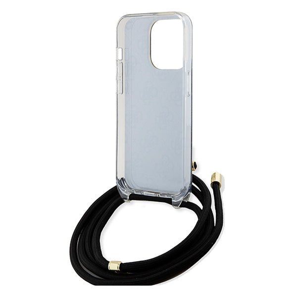 Guess iPhone 15 Pro Max Crossbody Cord 4G Print Σκληρή Θήκη με Πλαίσιο Σιλικόνης και Λουράκι - Black - GUHCP15XHC4SEK