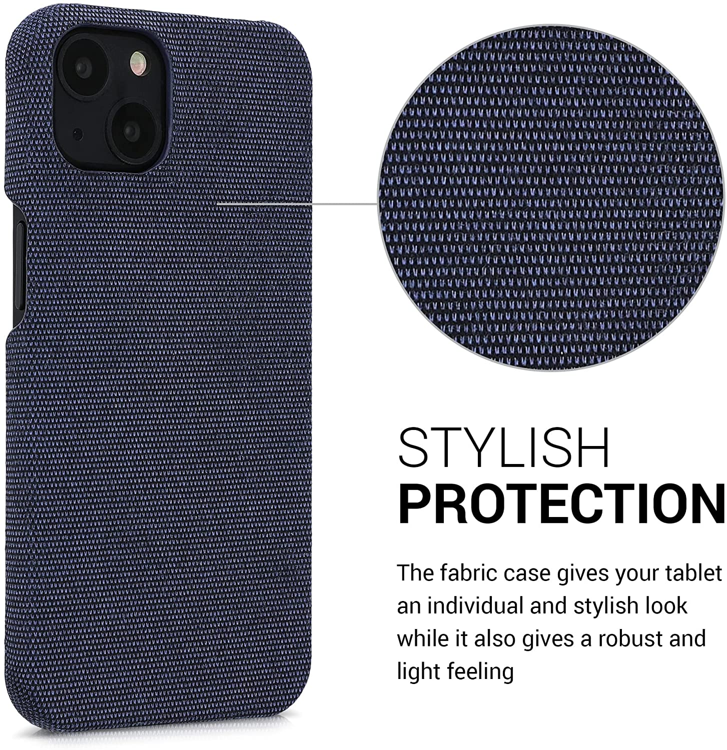 KW iPhone 13 Σκληρή Θήκη με Υφασμάτινη Επένδυση - Dark Blue - 57452.17