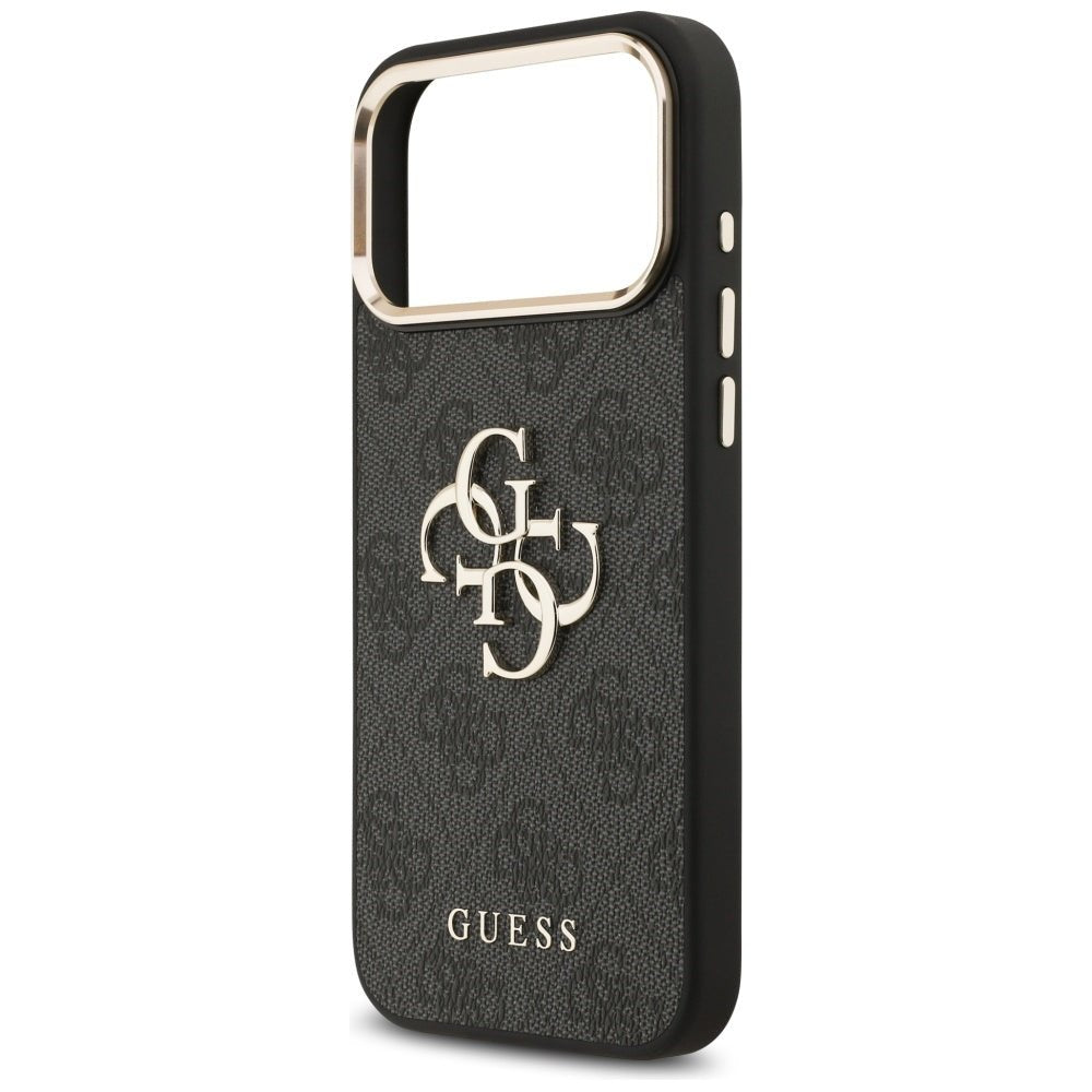 Guess iPhone 17 Pro Max - 4G Big 4G Classic Logo - Σκληρή Θήκη με Πλαίσιο Σιλικόνης και Επένδυση από Οικολογικό Δέρμα - Black / Gold - GUHCP17X4GMGCGR