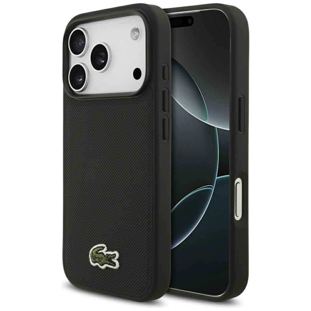 Lacoste iPhone 17 Pro - Iconic Petit Pique Woven Logo MagSafe - Σκληρή Θήκη με Πλαίσιο Σιλικόνης - Black