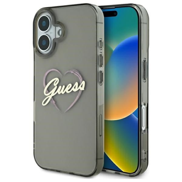 Guess iPhone 16 - IML Heart - Σκληρή Θήκη με Πλαίσιο Σιλικόνης - Black - GUHCP16SHCHGSPK