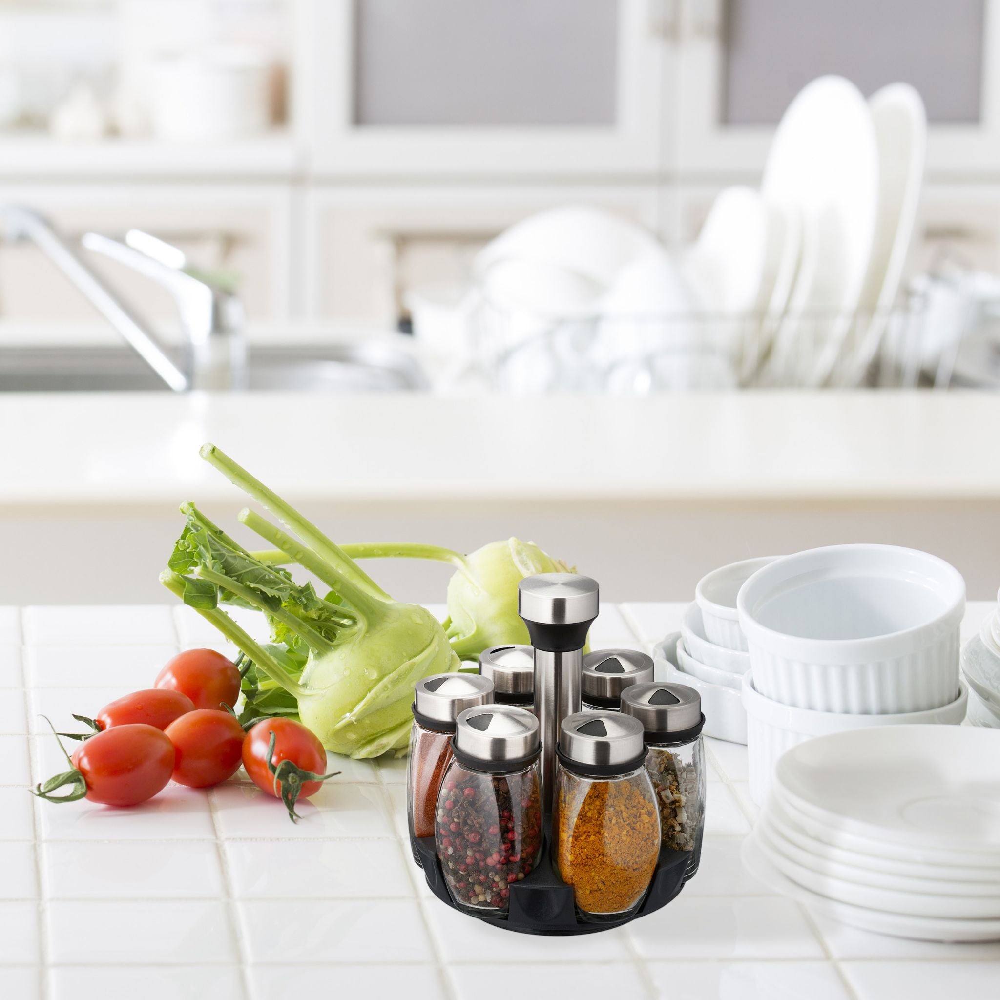 Relaxdays Καρουζέλ Μπαχαρικών με 6 Δοχεία - Silver / Black - 4052025423001