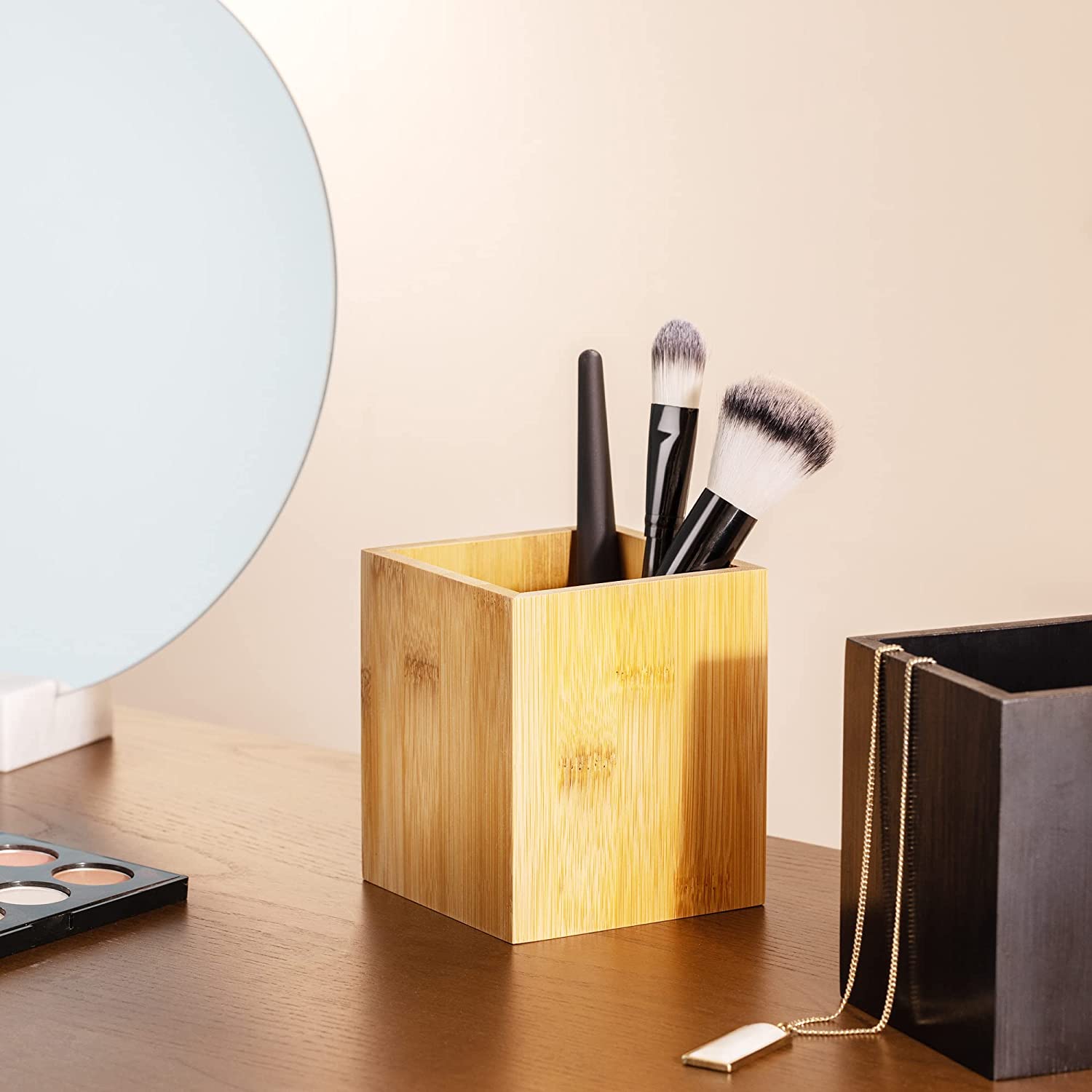 Navaris Σετ με 3 Κουτιά Αποθήκευσης από Μπαμπού - Black / White / Natural - 57340.01