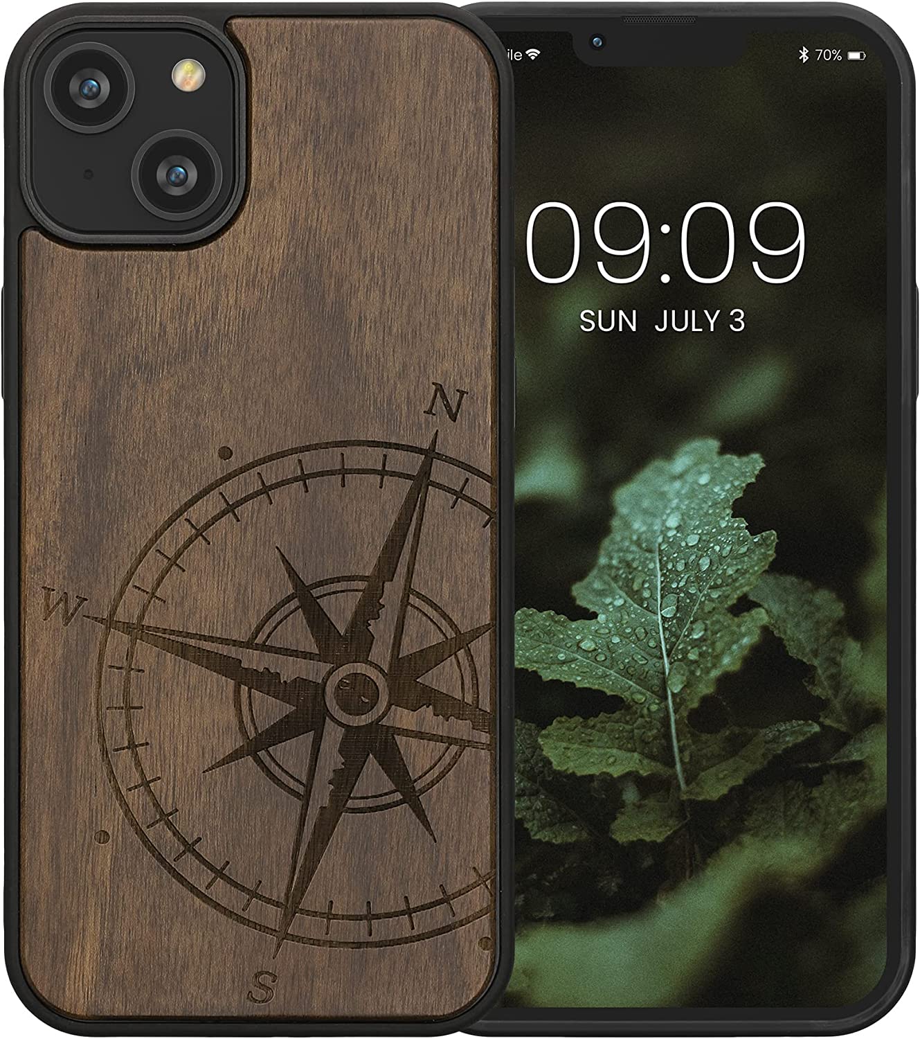 KW iPhone 14 Plus Θήκη από Φυσικό Ξύλο Design Navigational Compass - Dark Brown - 59125.01