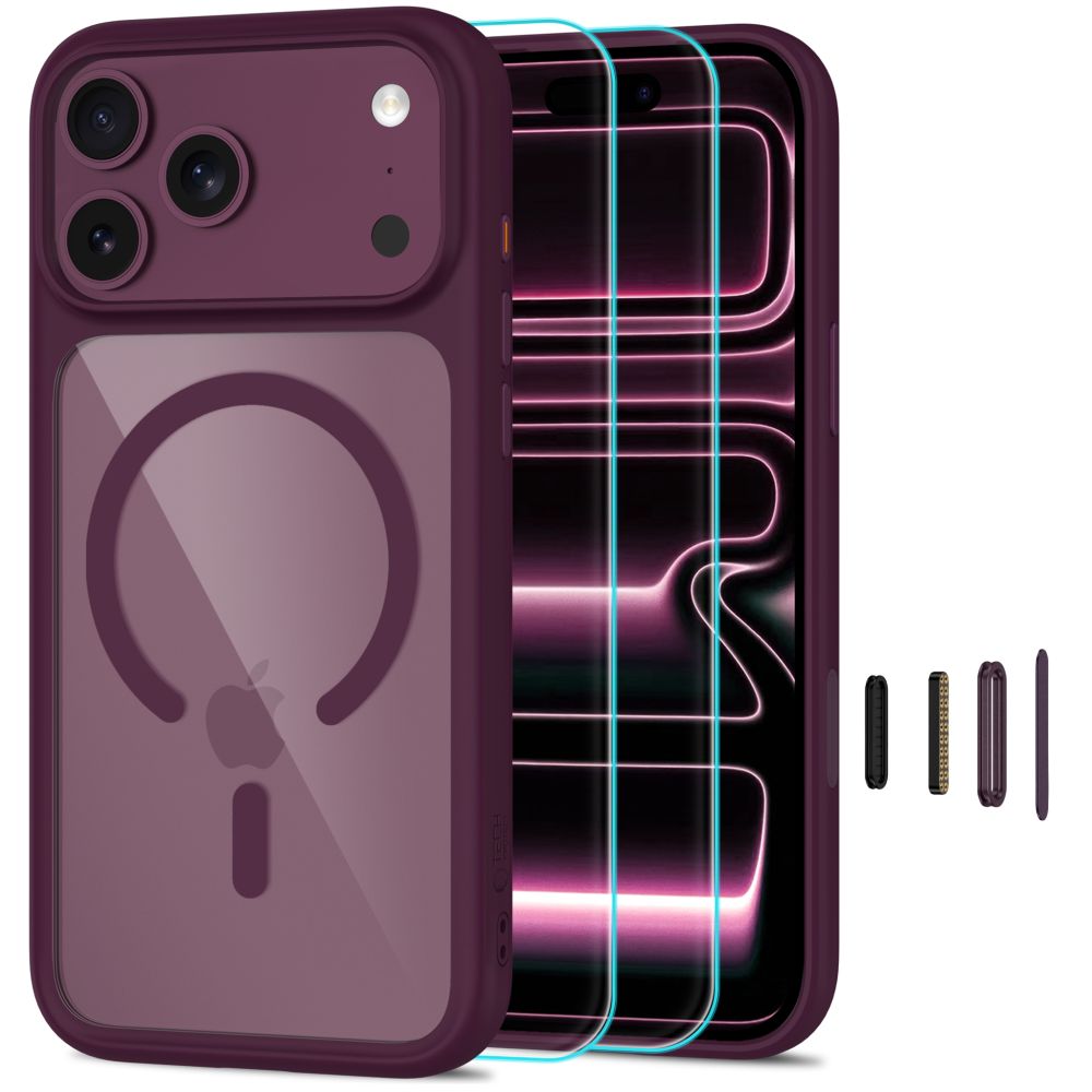 Tech-Protect iPhone 18 Pro Max / iPhone 17 Pro Max - Σκληρή Θήκη με Πλαίσιο Σιλικόνης MagSafe και 2 Αντιχαρακτικά Γυαλιά Οθόνης - MagOne CC - Burgundy / Clear