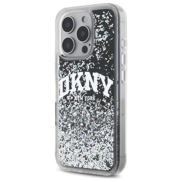 DKNY iPhone 16 Pro Max - Liquid Glitter Arch Logo - Σκληρή Θήκη με Πλαίσιο Σιλικόνης - Black