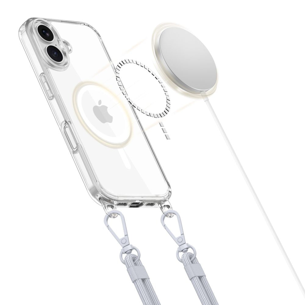 Tech-Protect iPhone 16 Flexair Chain MagSafe Σκληρή Θήκη με Πλαίσιο Σιλικόνης και 2 Λουράκια - Διάφανη - Grey / Pink