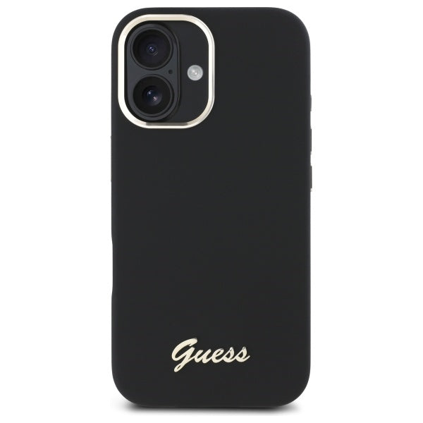 Guess iPhone 16 Plus - Silicone Script Metal Logo and Frame - Σκληρή Θήκη με Πλαίσιο Σιλικόνης - Black - GUHCP16MSMBSLK