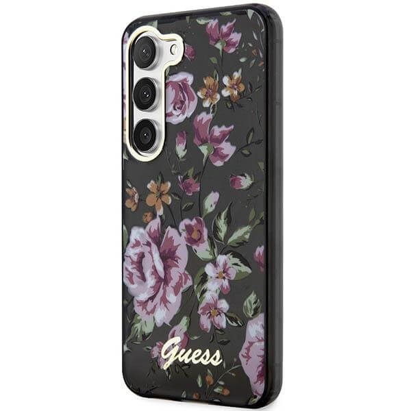 Guess Samsung Galaxy S23 Plus - Flower Collection Σκληρή Θήκη με Πλαίσιο Σιλικόνης - Black - GUHCS23MHCFWSK