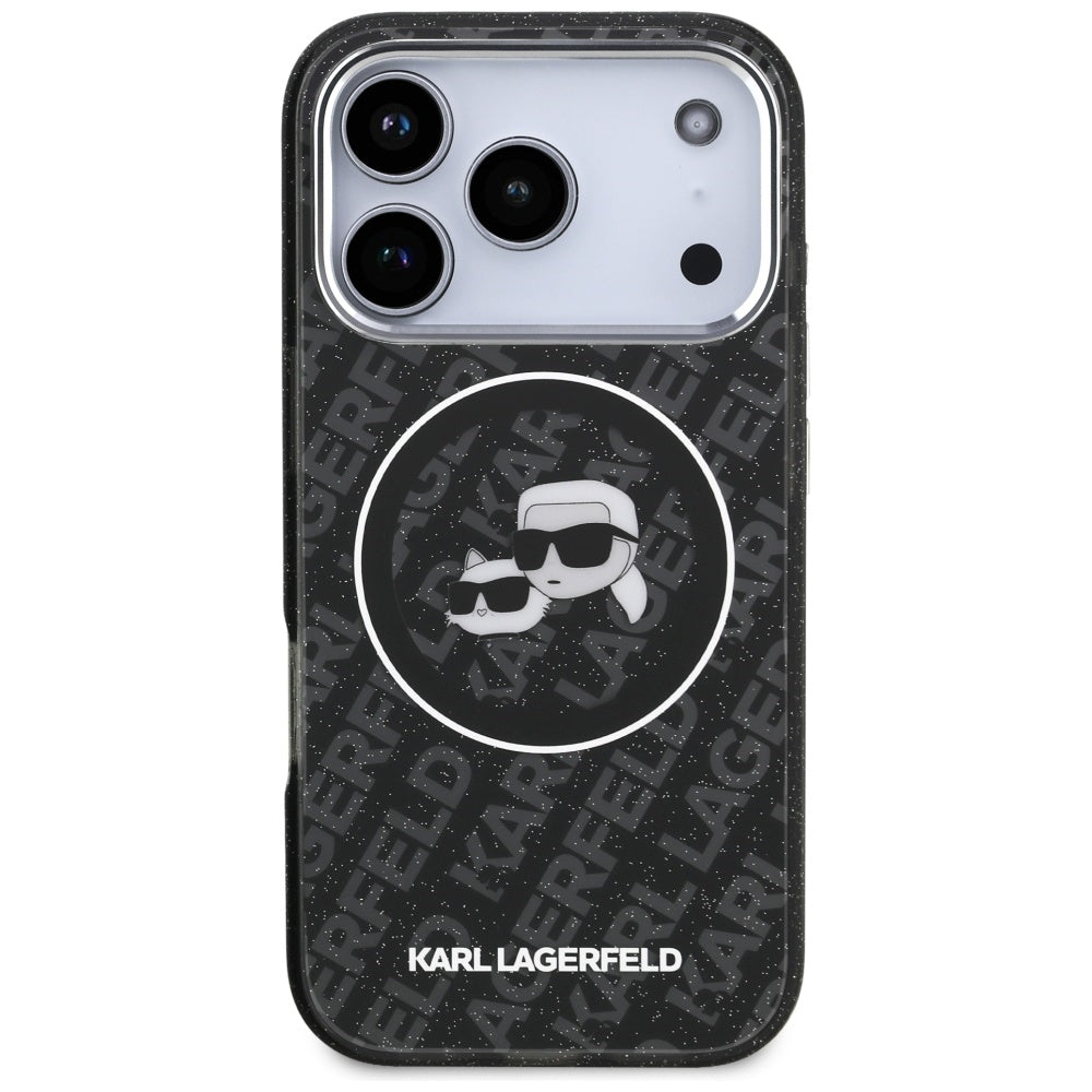 Karl Lagerfeld iPhone 17 Pro - IML Glitter Karl and Choupette Heads Logo MagSafe - Σκληρή Θήκη με Πλαίσιο Σιλικόνης - Black - KLHMP17LHMKBKCHOK