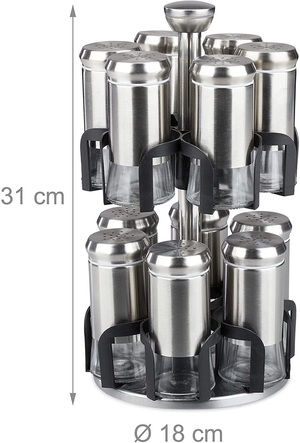 Relaxdays Καρουζέλ Μπαχαρικών με 12 Δοχεία - Silver / Black - 4052025367169