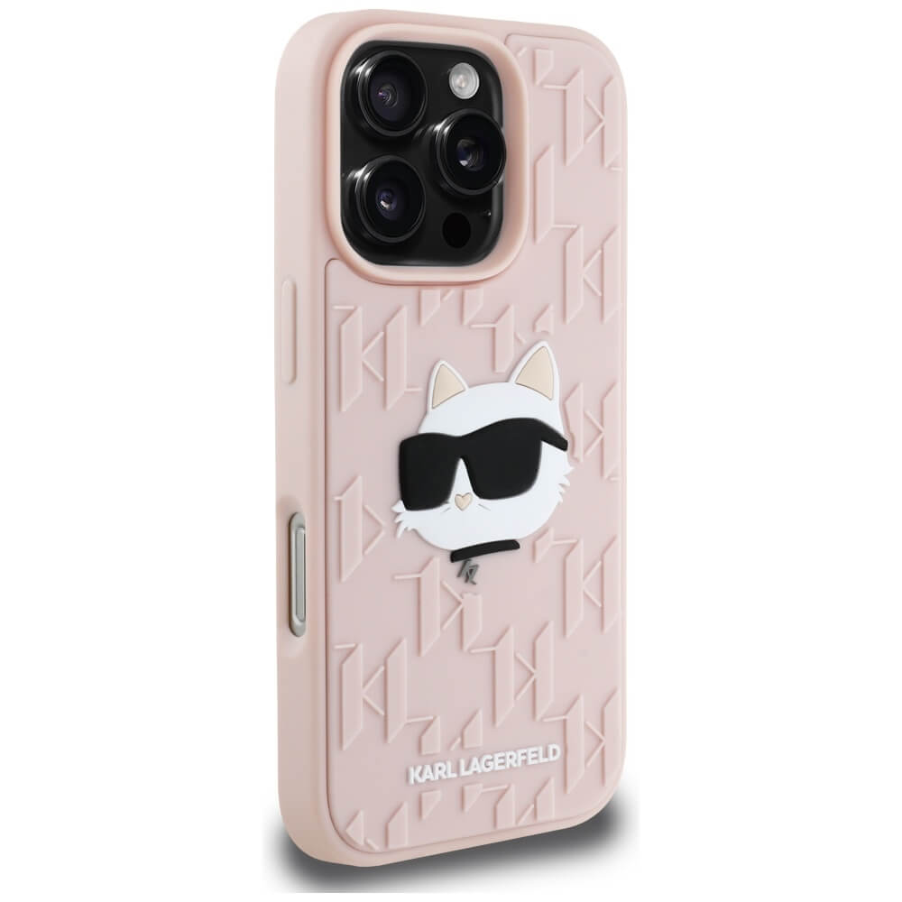 Karl Lagerfeld iPhone 16 Pro Max - 3D Rubber Monogram and Choupette - Σκληρή Θήκη με Πλαίσιο Σιλικόνης - Pink - KLHCP16XRBCCHHKLP