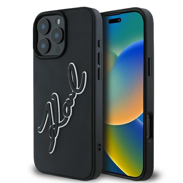 Karl Lagerfeld iPhone 16 Pro - 3D Rubber Bicolor Signature Σκληρή Θήκη με Πλαίσιο Σιλικόνης - Black - KLHCP16L3DRKSDLK