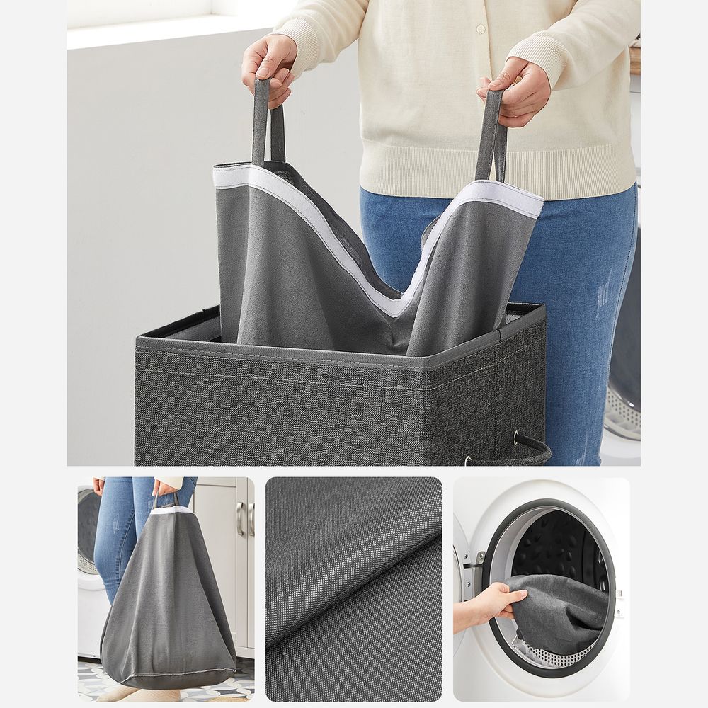 Songmics Υφασμάτινο Καλάθι Απλύτων με Καπάκι - 85L - Dark Grey - LCB001G02