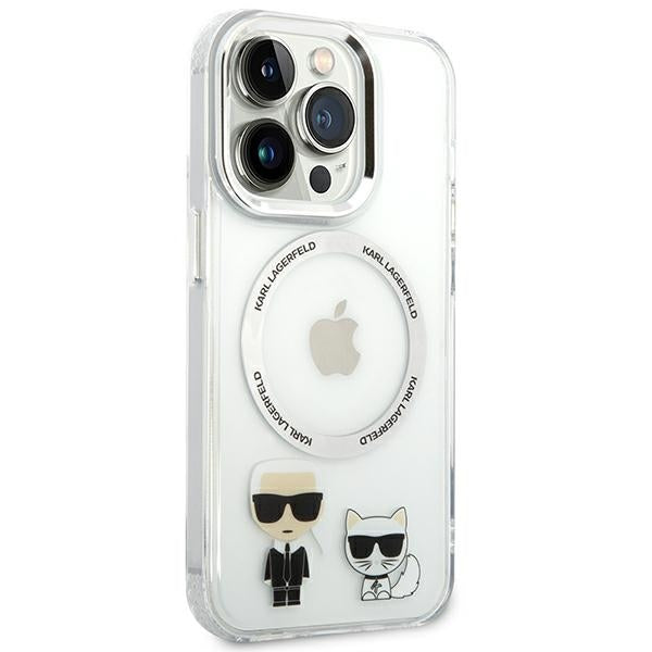 Karl Lagerfeld iPhone 14 Pro Max - Karl and Choupette Aluminium Magsafe Σκληρή Θήκη με Πλαίσιο Σιλικόνης και MagSafe - Διάφανη - KLHMP14XHKCT
