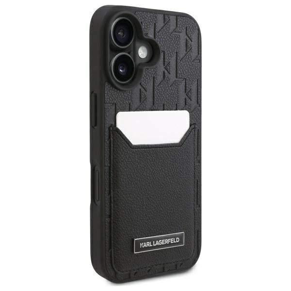 Karl Lagerfeld iPhone 16 Cardslots Monogram Σκληρή Θήκη με Επένδυση Συνθετικού Δέρματος και Υποδοχή για Κάρτα - Black - KLHCP16SPGKHPRPK