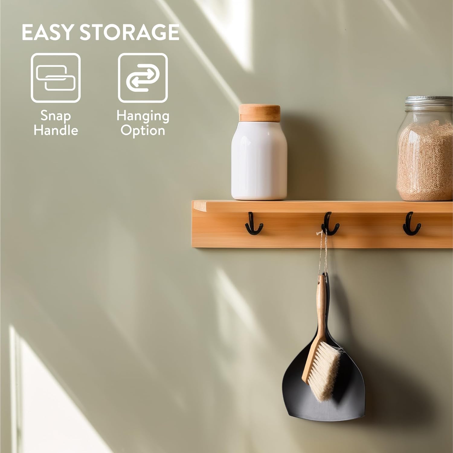 Navaris Σετ με Ξύλινη Σκούπα Χειρός με Πλαστικό Φαράσι - Black / Brown - 61966.01