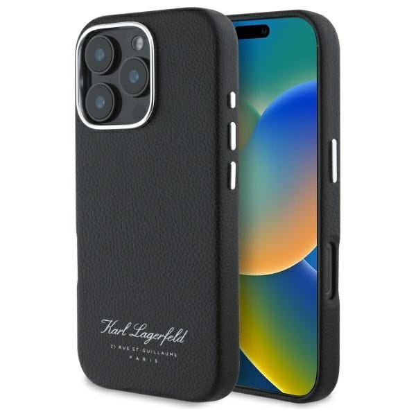 Karl Lagerfeld iPhone 16 Pro - FW Hotel RSG Σκληρή Θήκη με Επένδυση Συνθετικού Δέρματος - Black - KLHCP16LPGWCMKHK