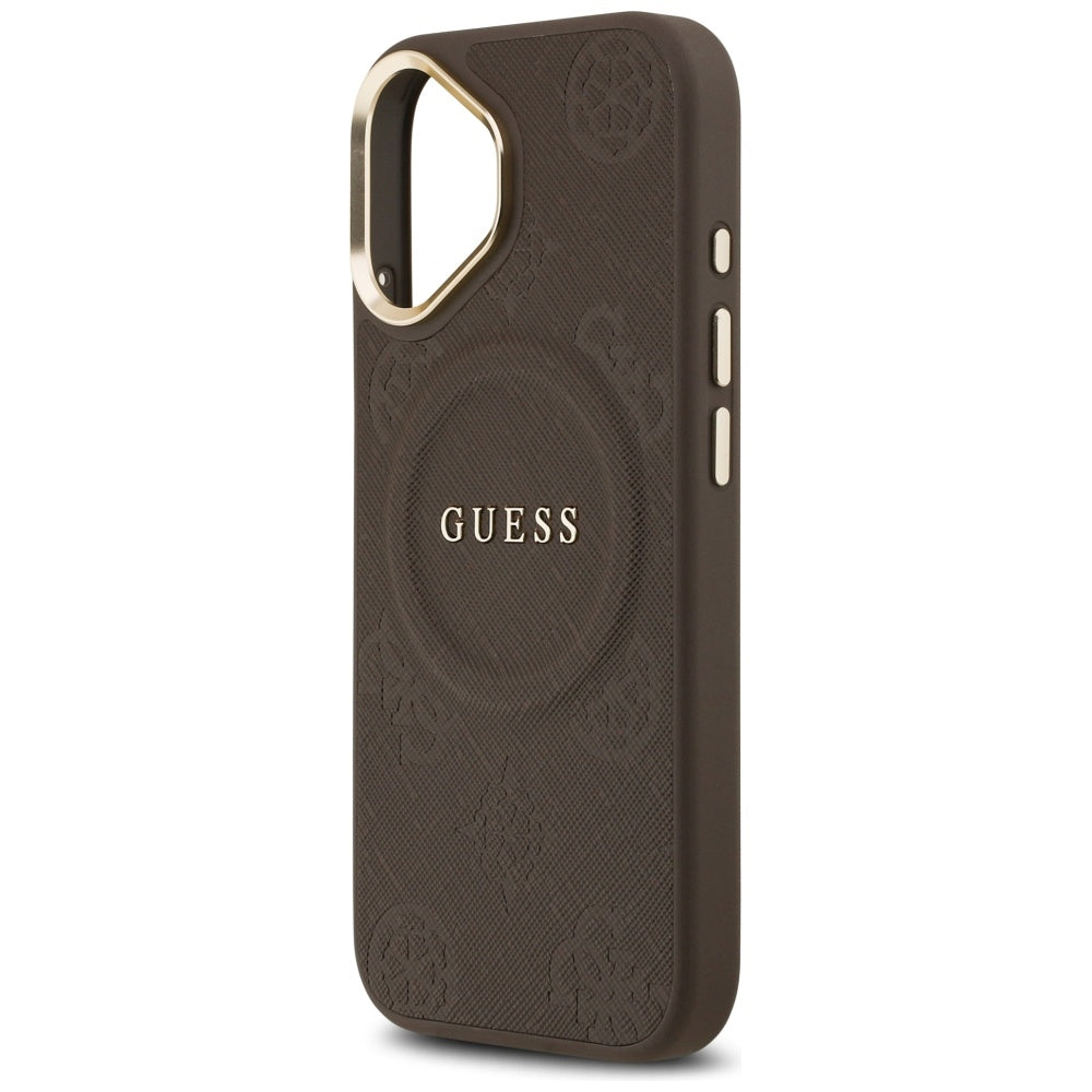 Guess iPhone 17 - Peony Hot Stamp MagSafe - Σκληρή Θήκη με Επένδυση Συνθετικού Δέρματος - Brown - GUHMP17SPSAMSECW